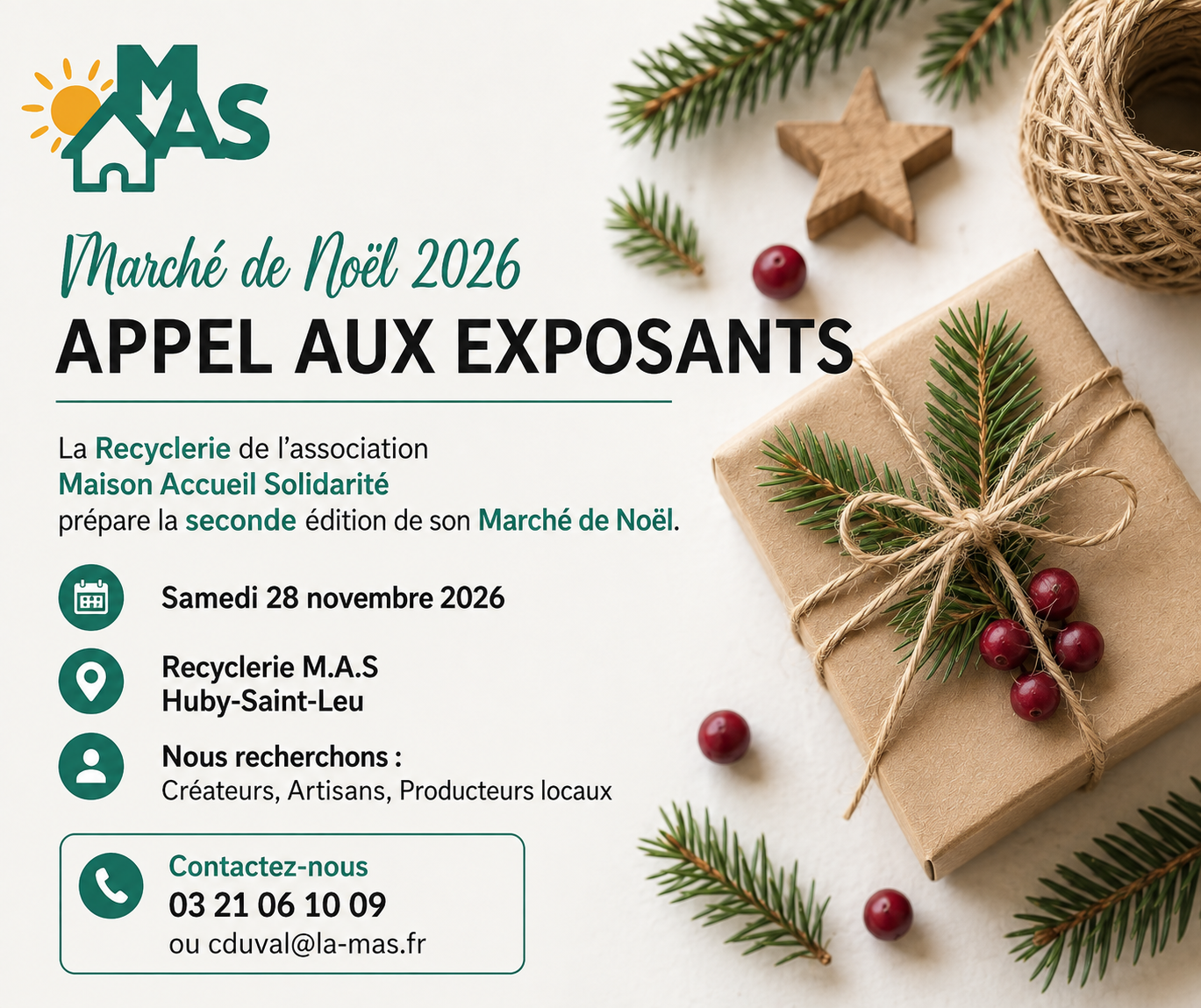 Affiche du Marché de Noël 2026 de la Recyclerie M.A.S