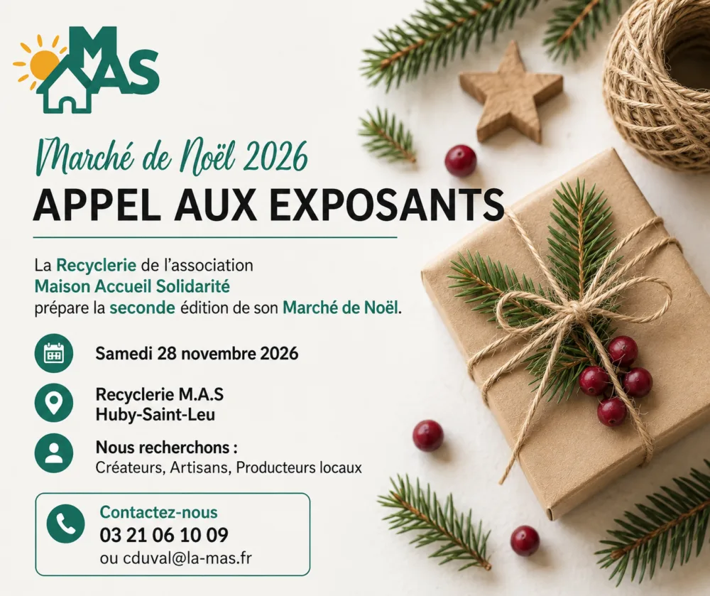 Affiche du Marché de Noël 2026 de la Recyclerie M.A.S